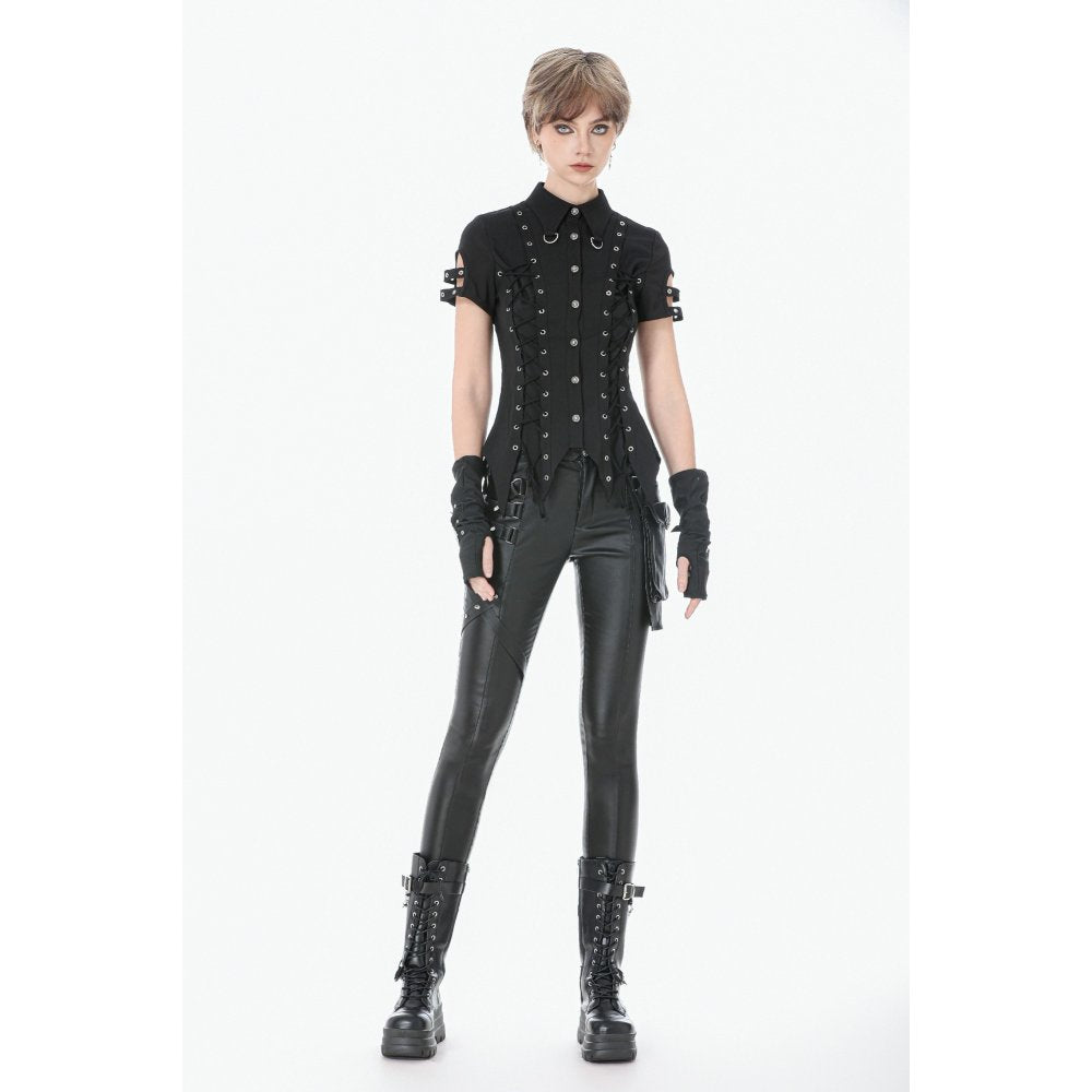Dark in Love Ruptured Lace-Up Punk Shirt | Black Corset Style Top
