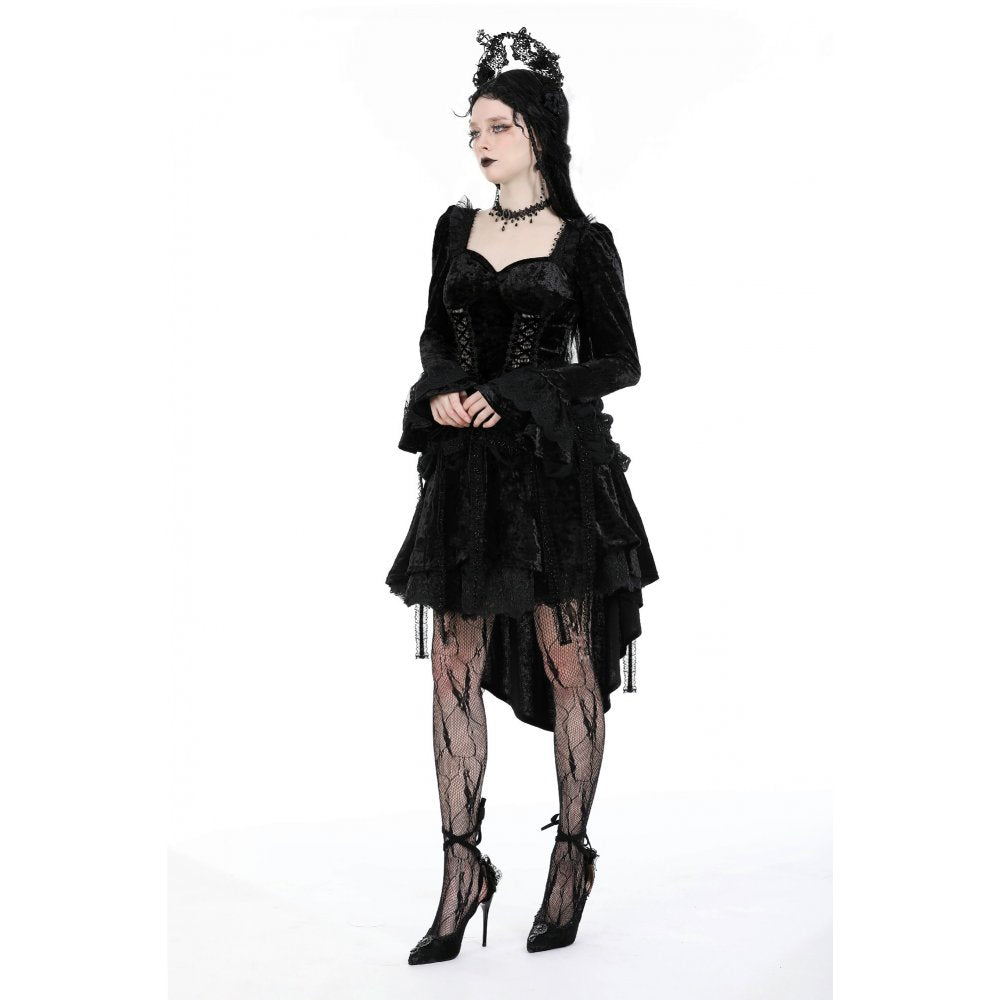 Dark in Love Seraphina Black Velvet Lace High-Low Gothic Dress