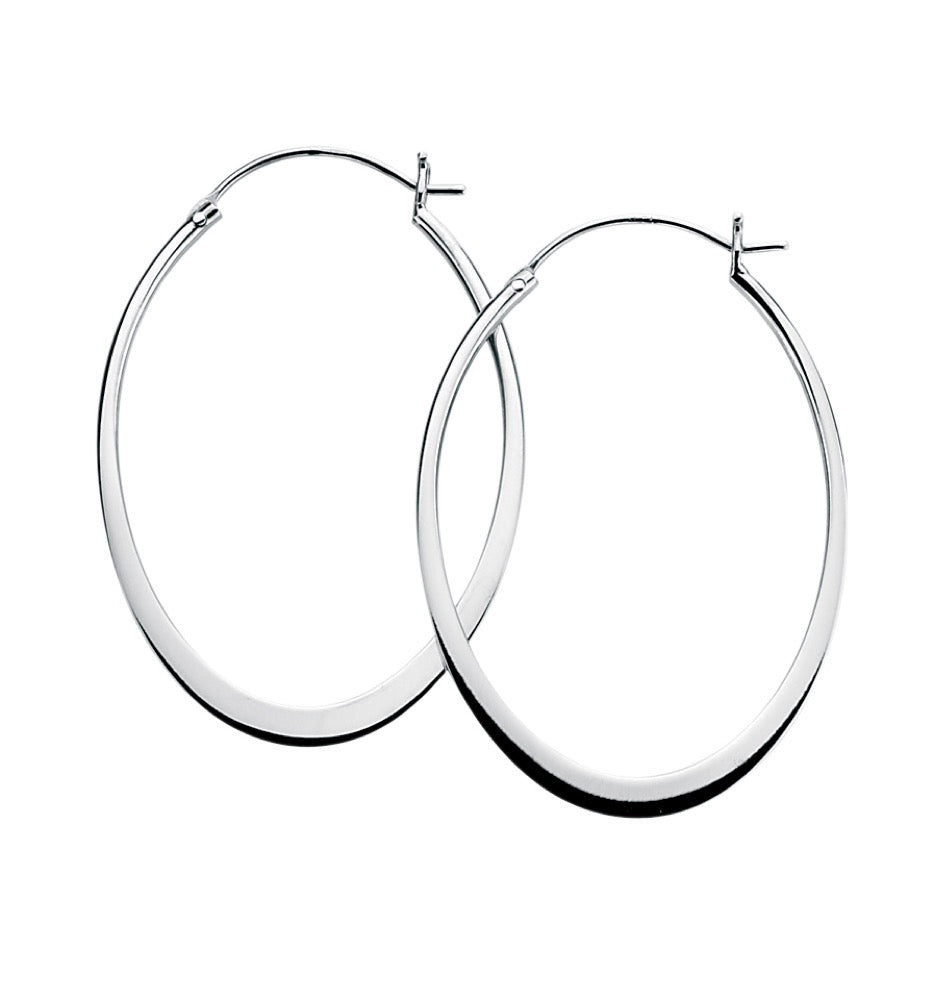 Gecko Jewellery Sterling Silver Oval Flat Edge Hoop Earrings for Women