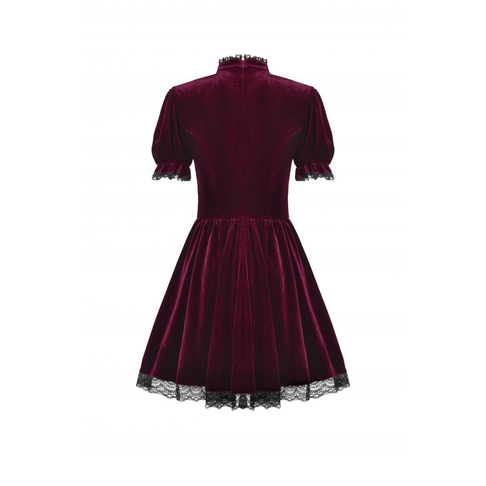 Dark in Love Ophelia Burgundy Velvet Goth Dress with Lace Collar
