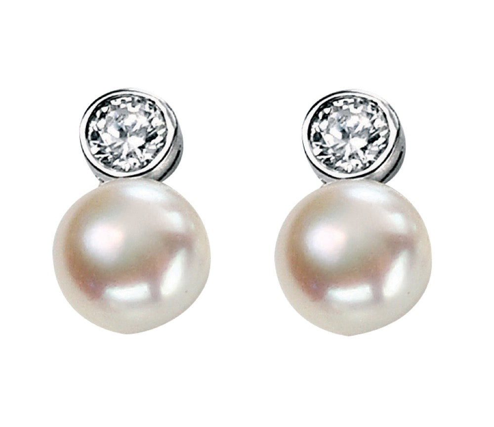 Gecko Jewellery White Fresh Water Pearl & Cubic Zirconia Silver Earrings
