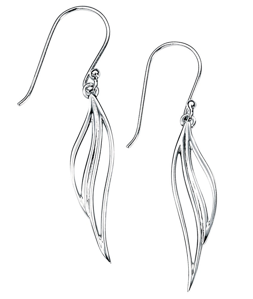 Gecko Jewellery Open Leaf Drop Earrings in Sterling Silver Style