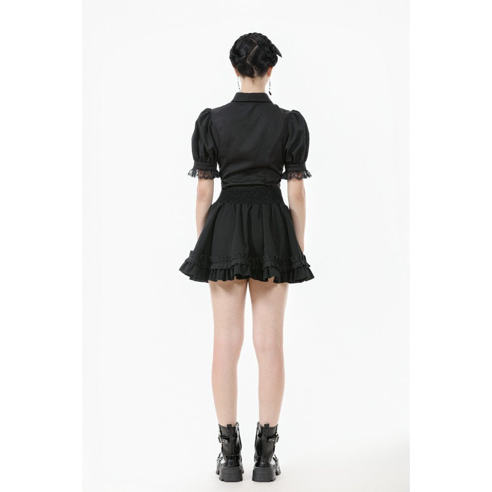 Dark in Love Viktoria Gothic Blouse – Black Lace Ruffle Victorian Top