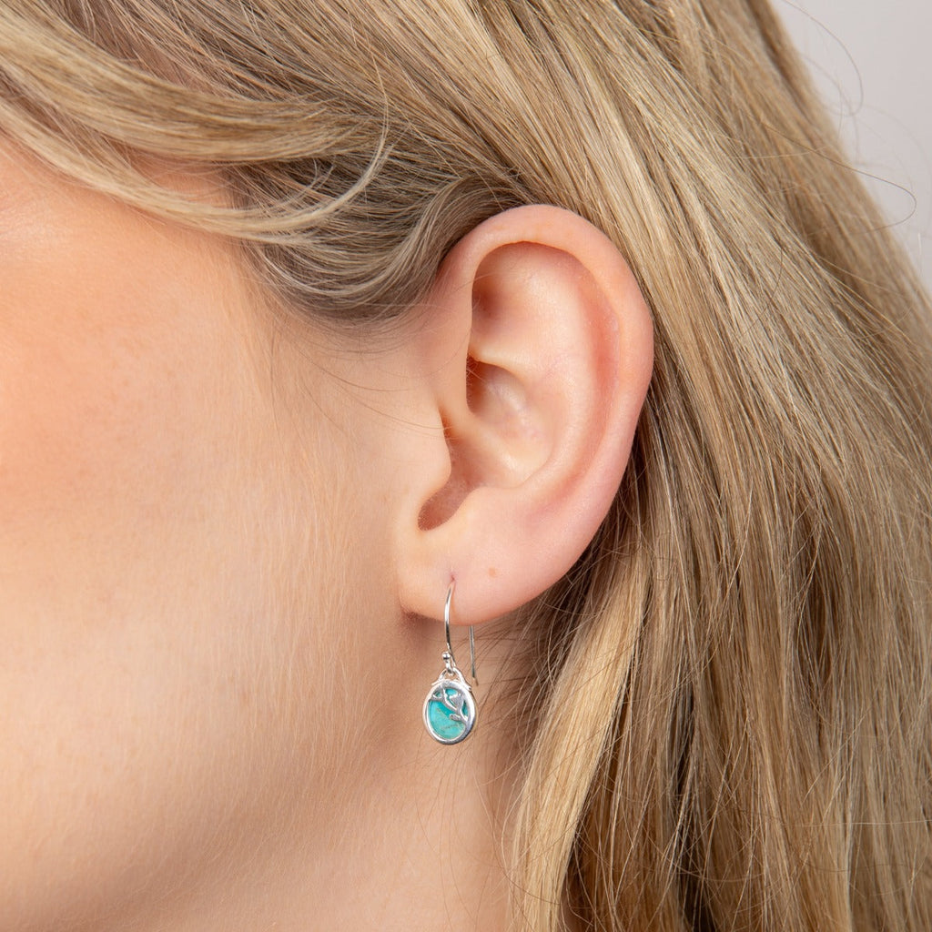 Gecko Jewellery Sterling Silver Turquoise Flower Pattern Disc Earrings