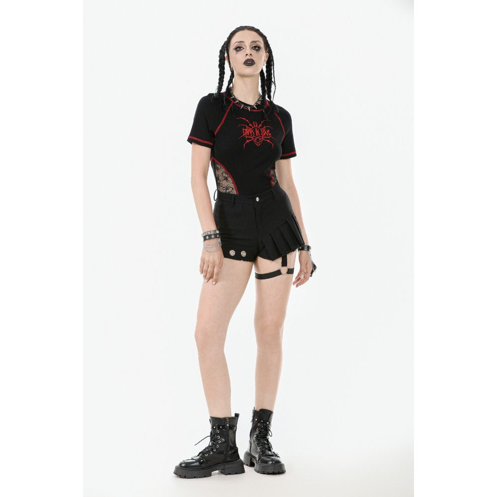 Dark in Love Gwen Black Pleated Garter Shorts – High-Waisted Goth