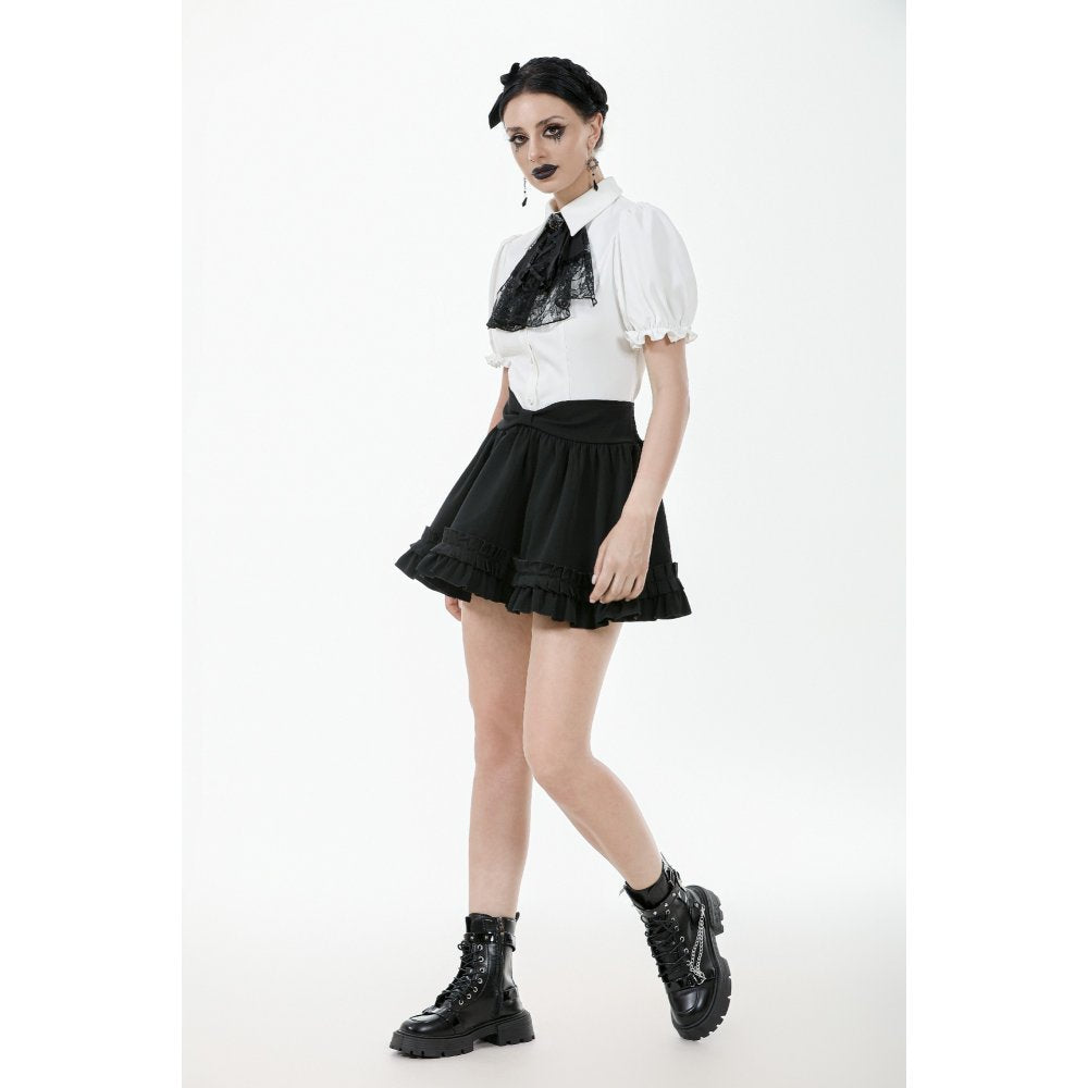 Dark in Love Elysia White Goth Blouse – Victorian Ruffle Puff Sleeve