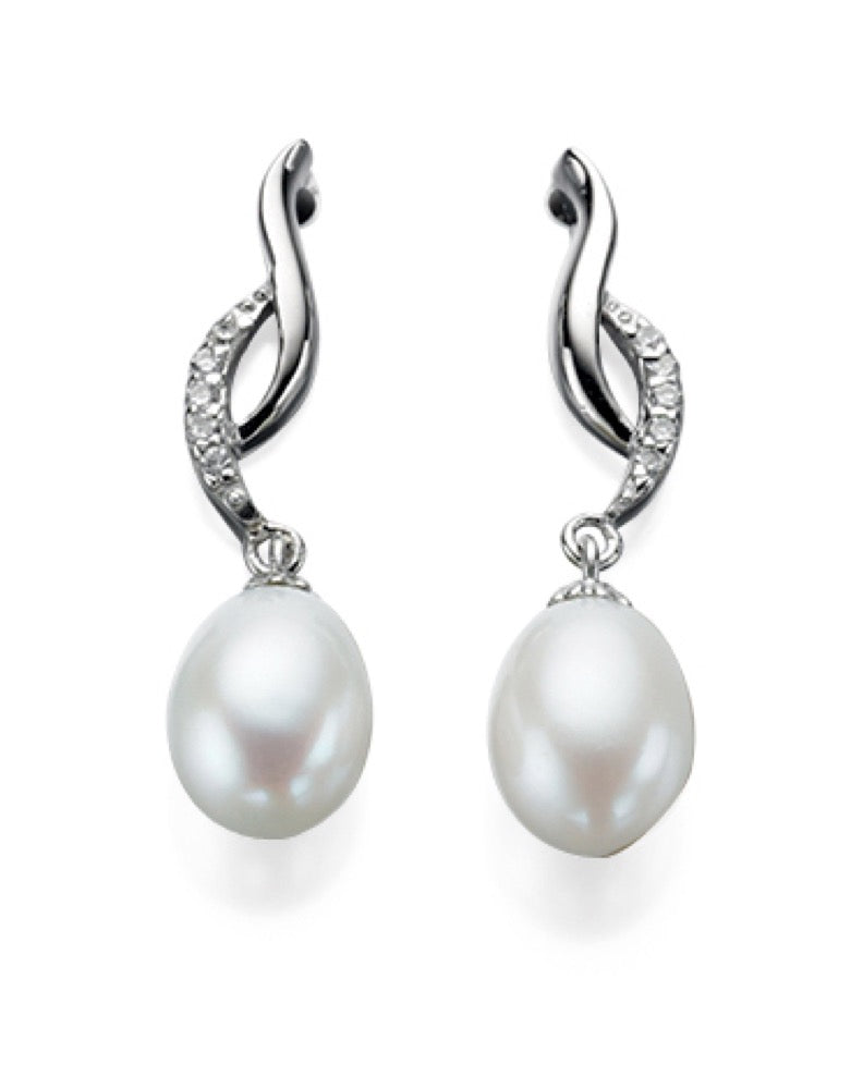 Gecko Jewellery Freshwater Pearl & Cubic Zirconia Twist Earrings – Silver