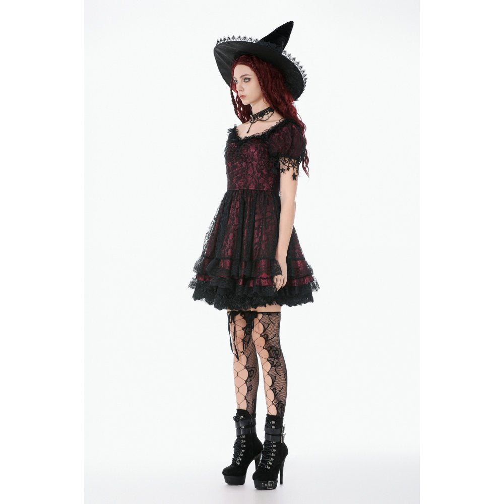 Dark in Love Red Black Lace Princess Dress with Star Charms