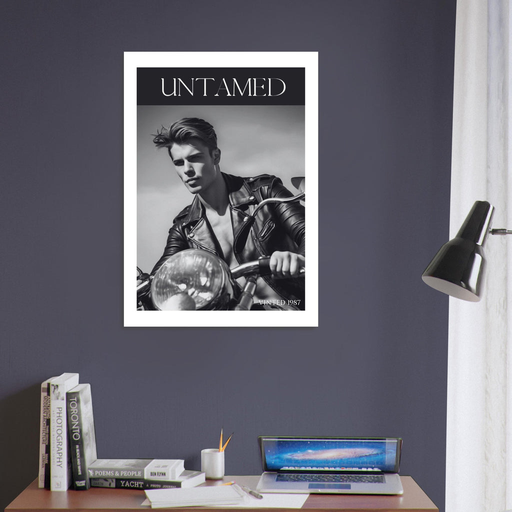Untamed Retro Motorcycle Poster - Black & White Wall Art for Cool Spaces