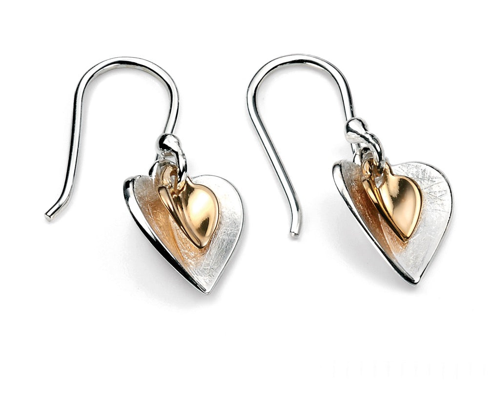 Gecko Jewellery Double Heart Earrings - Sterling Silver & Yellow Gold