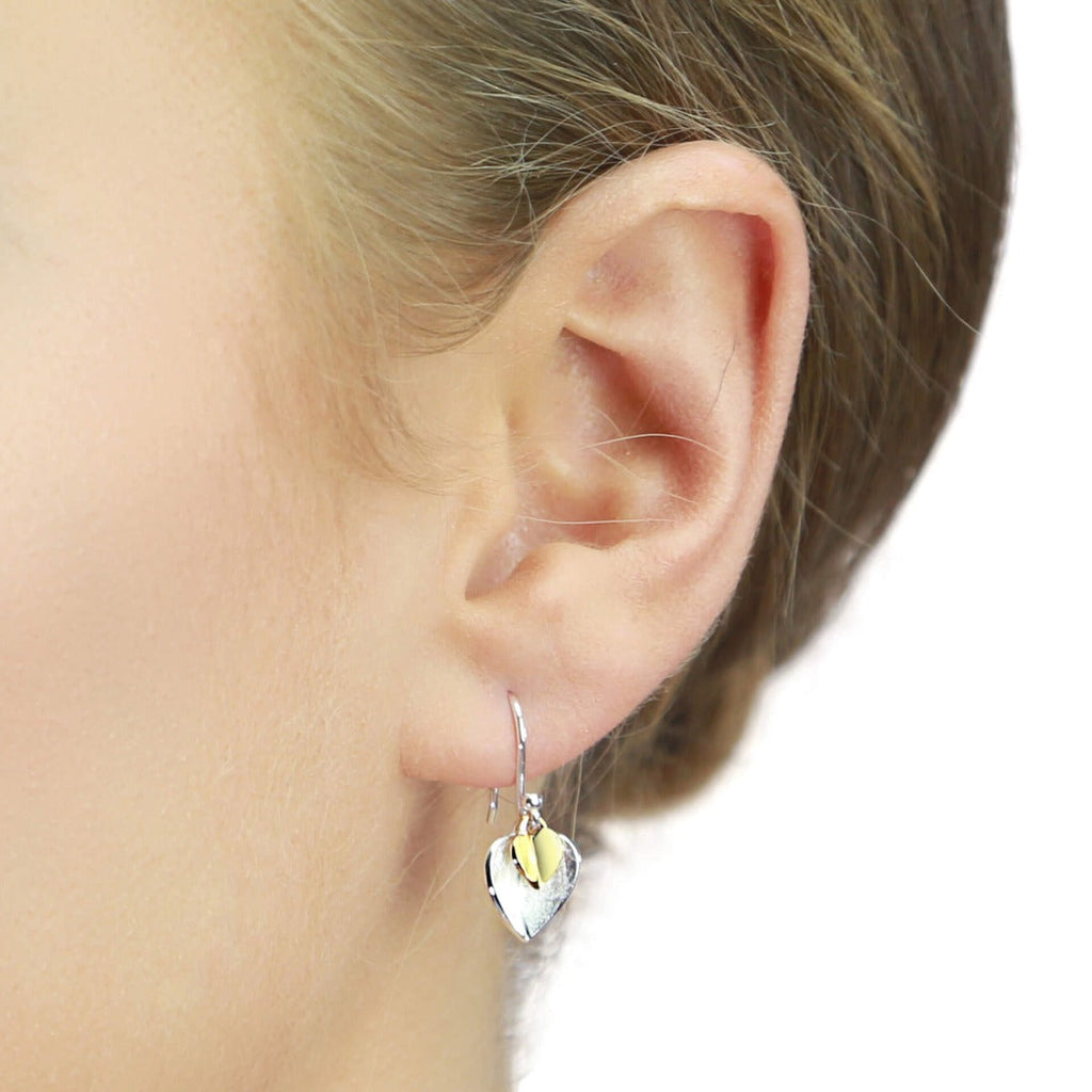 Gecko Jewellery Double Heart Earrings - Sterling Silver & Yellow Gold