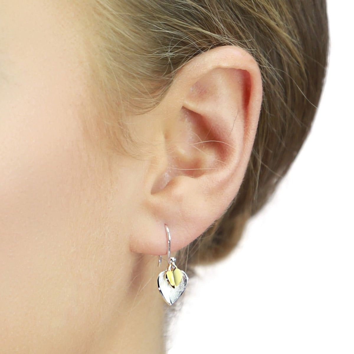 Gecko Jewellery Double Heart Earrings - Sterling Silver & Yellow Gold