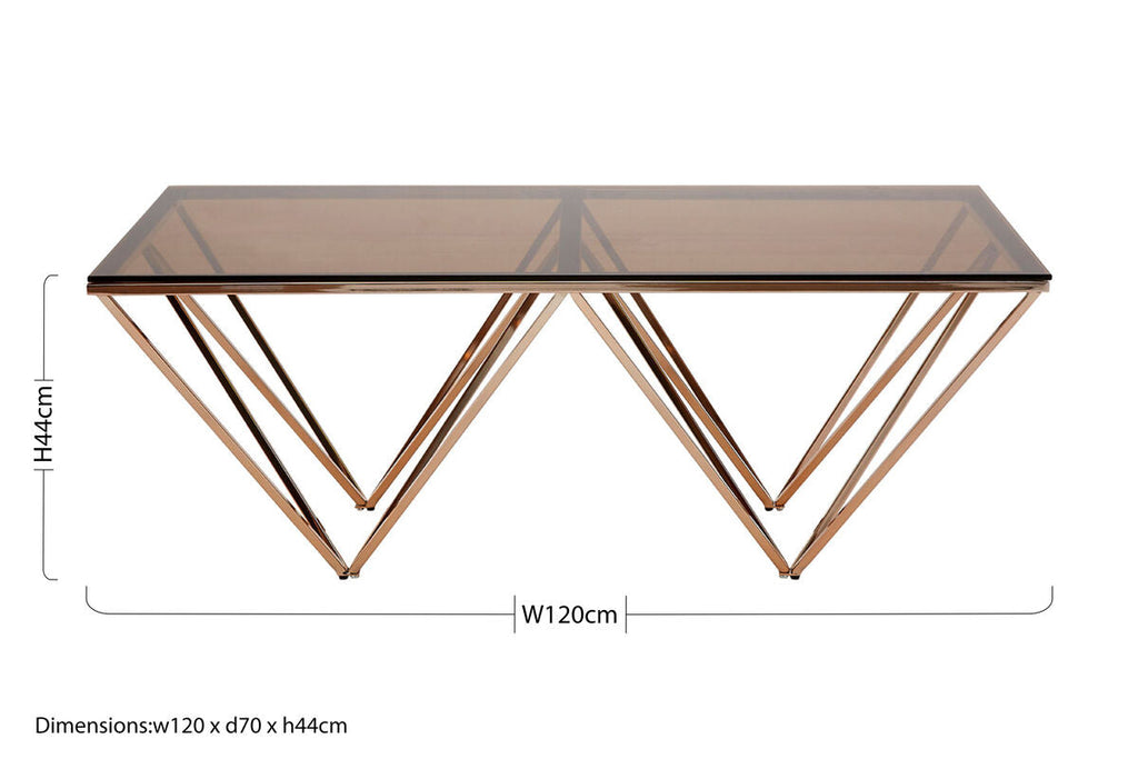 Orsina Allure Coffee Table – Red Tinted Glass & Champagne Metal Legs