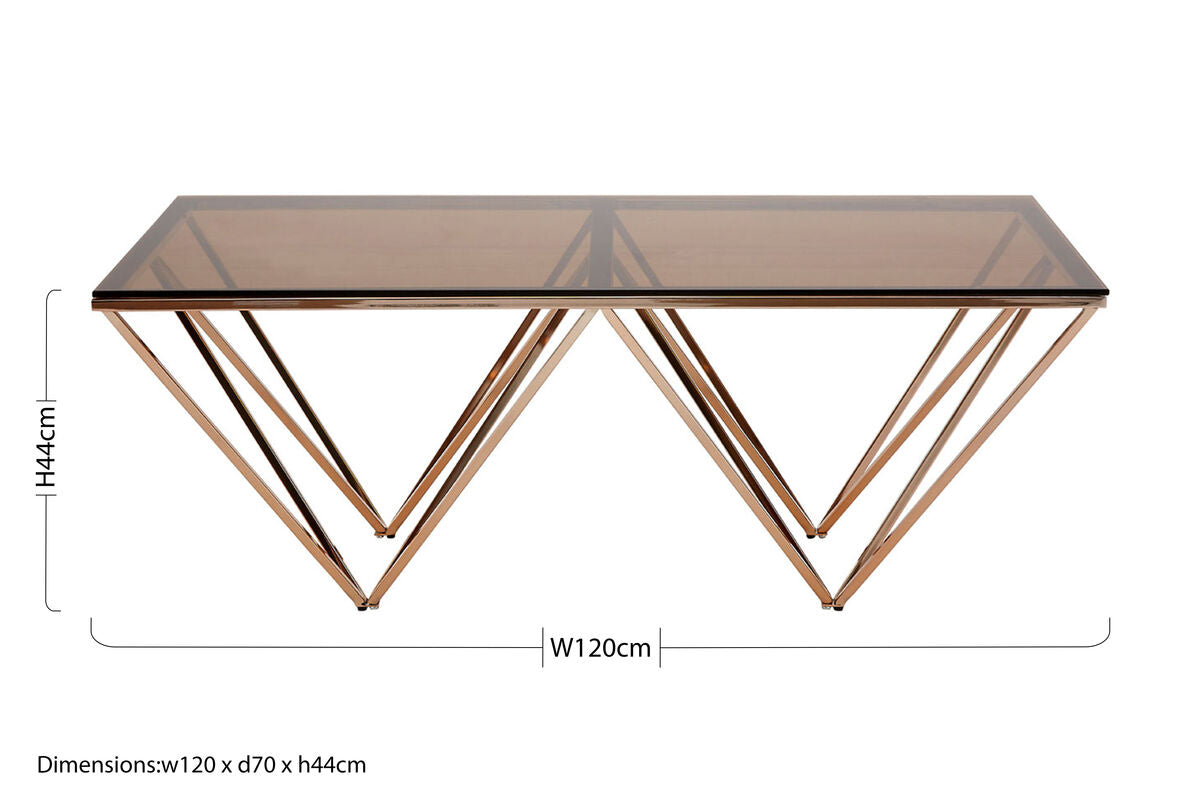 Orsina Allure Coffee Table – Red Tinted Glass & Champagne Metal Legs