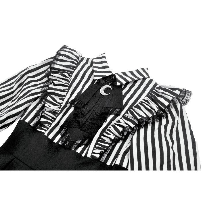 Dark in Love Striped Ruffle Gothic Lolita Dress – Black and White