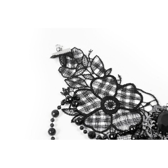 Dark in Love Lysandra Butterfly Lace Beaded Collar | Gothic Gem Drop