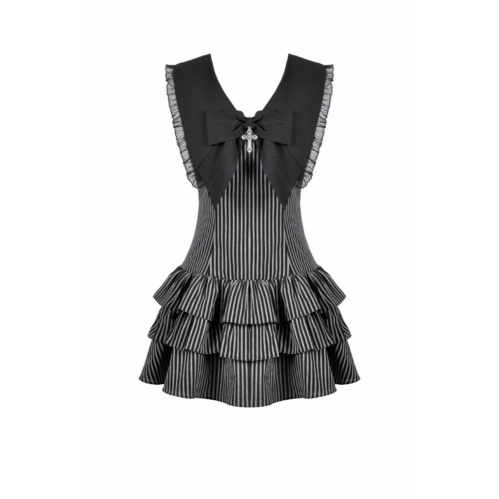 Dark in Love Vintage Striped Ruffle Tier Mini Dress | Gothic Cotton Gown
