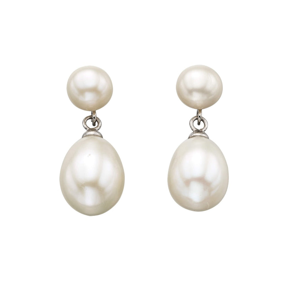 Gecko Jewellery Double Drop Pearl Stud Earrings for Bridal and Formal