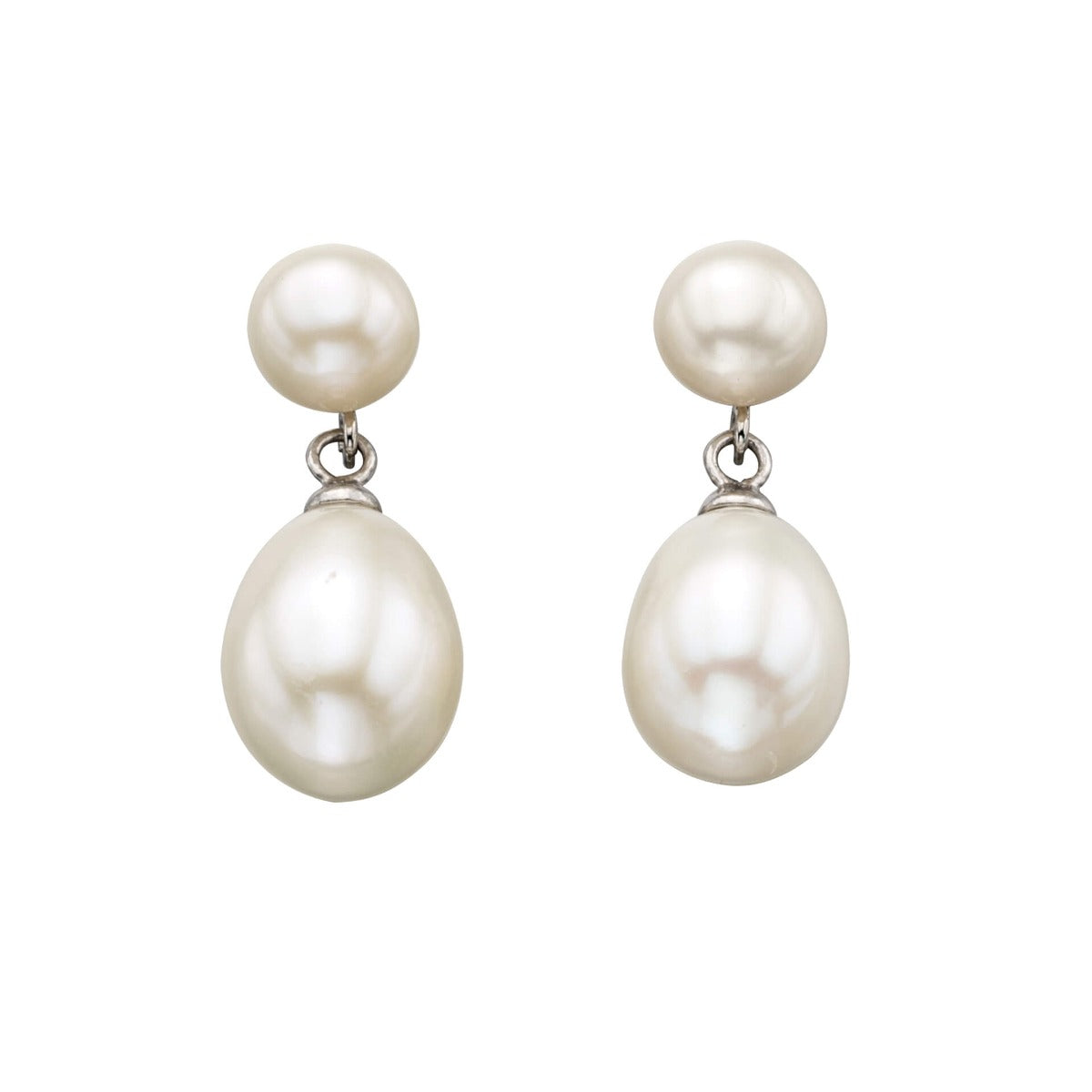 Gecko Jewellery Double Drop Pearl Stud Earrings for Bridal and Formal