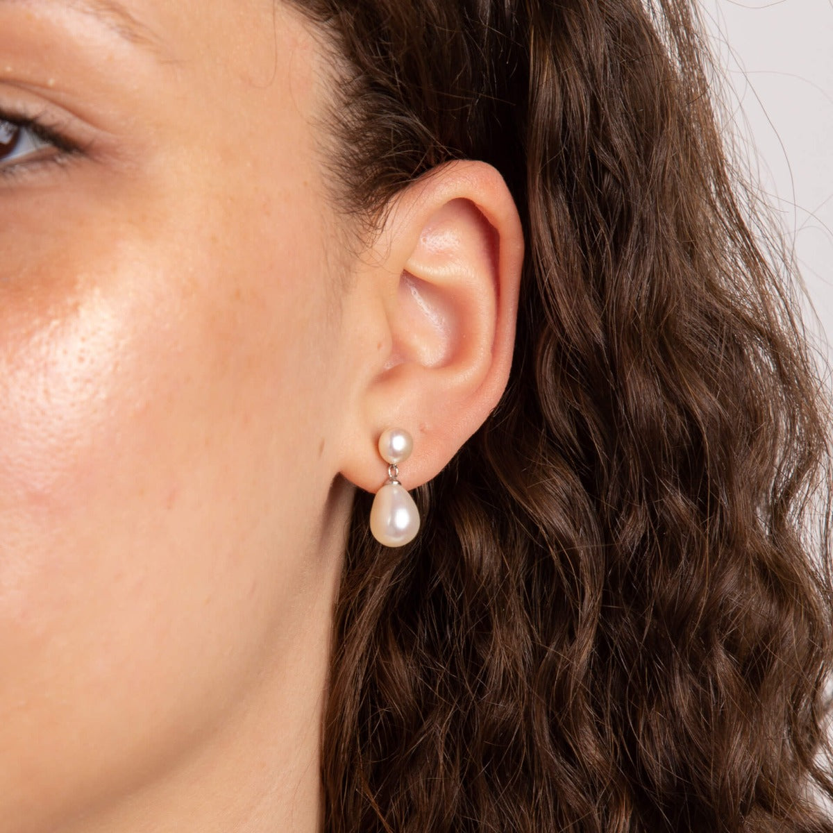 Gecko Jewellery Double Drop Pearl Stud Earrings for Bridal and Formal