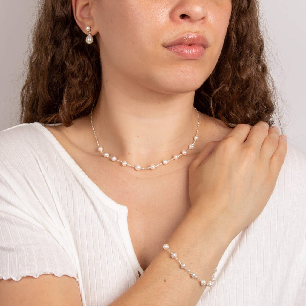 White Fresh Water Pearl Bracelet | Sterling Silver by Gecko Jewellery