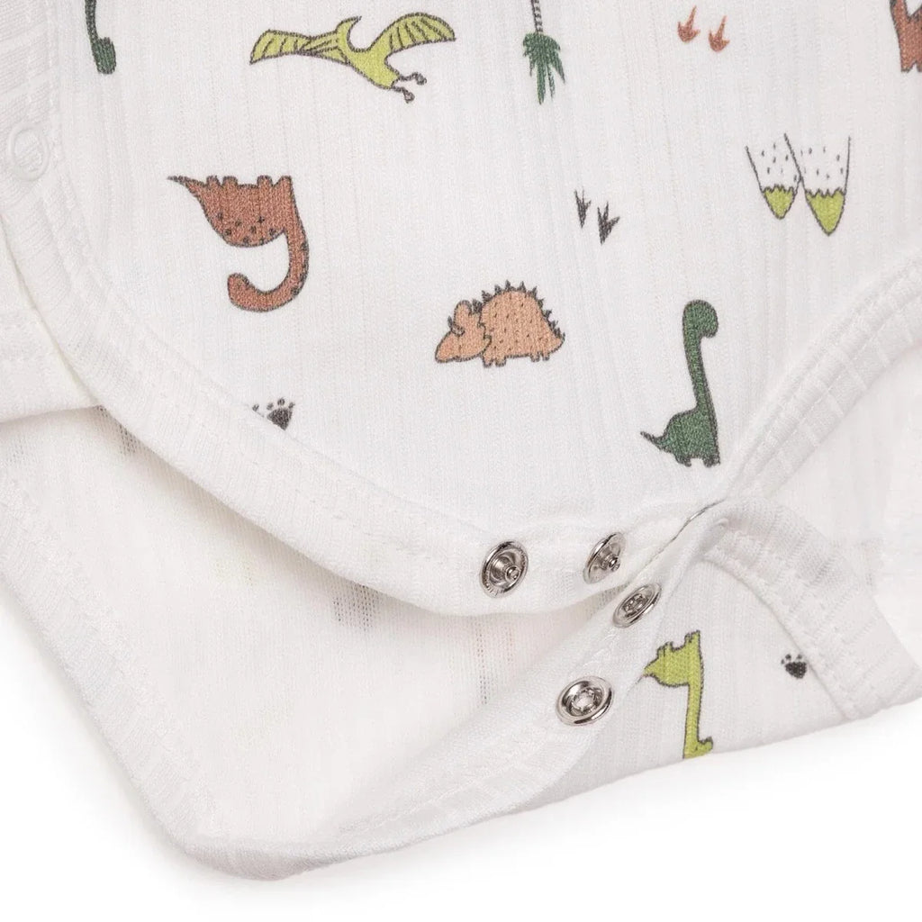 Tiffany Boys Bodysuit Dinosaur with Poppers V-Neck Long Sleeve - Ecru