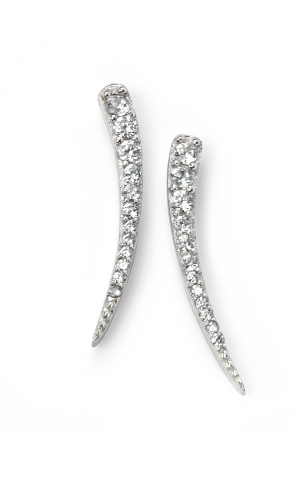 Gecko Jewellery Rhodium Plated Cubic Zirconia Curved Bar Earrings