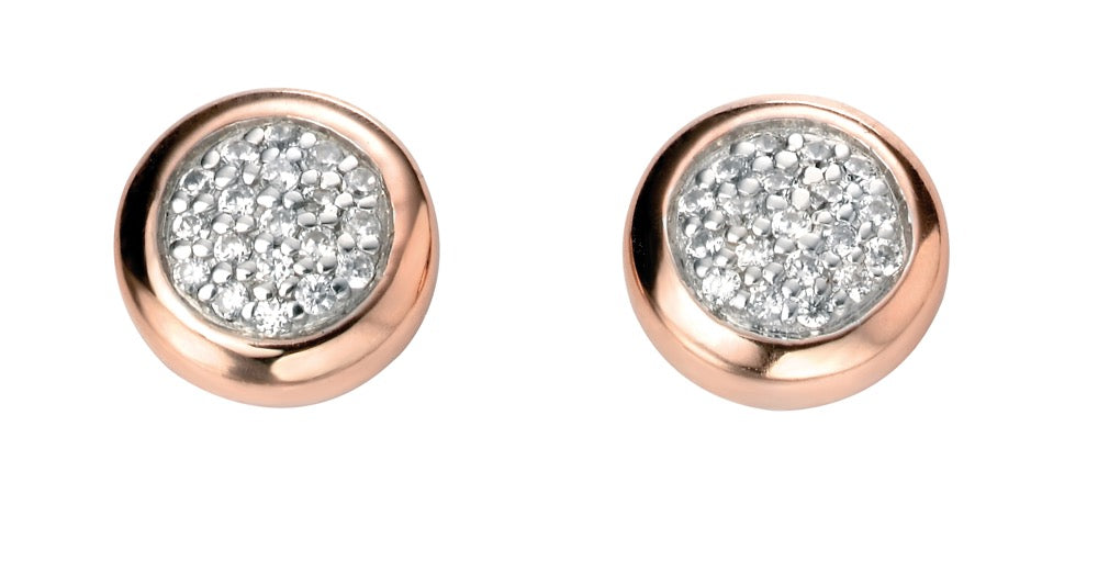 Gecko Jewellery Rose Gold Plated Sterling Silver Pave CZ Stud Earrings