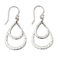 Gecko Jewellery Hammered Double Teardrop Drop Earrings in Silver