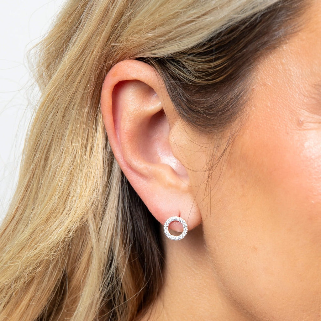Gecko Jewellery Open Circle Pave Earrings with Cubic Zirconia