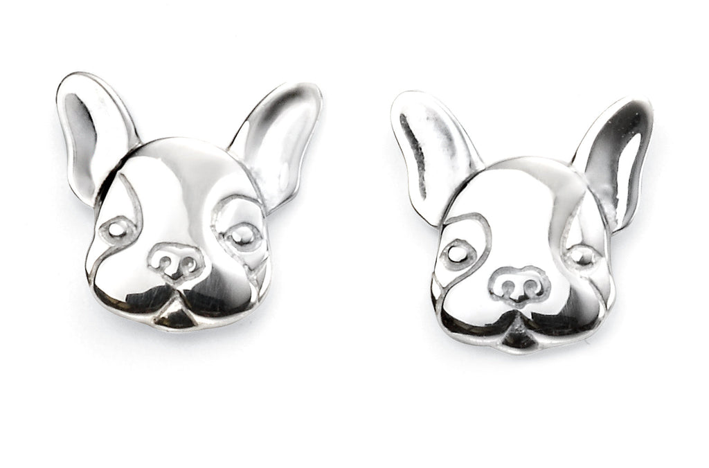 Gecko Jewellery French Bulldog Stud Earrings – Polished Silver Finish