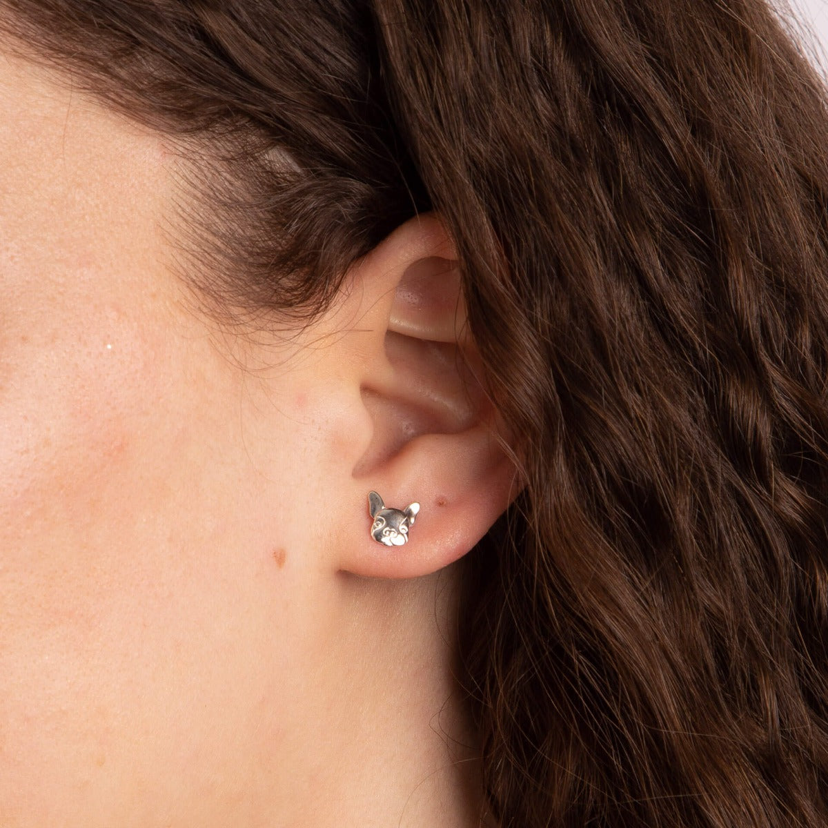 Gecko Jewellery French Bulldog Stud Earrings – Polished Silver Finish