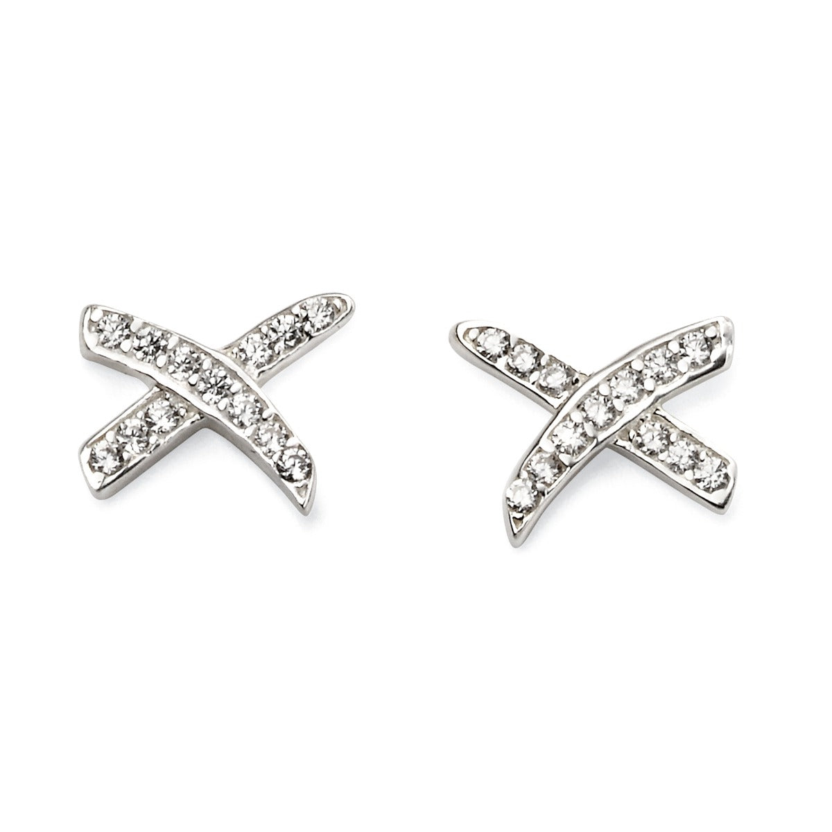 Gecko Jewellery Sterling Silver Kiss Cross Earrings with Cubic Zirconia