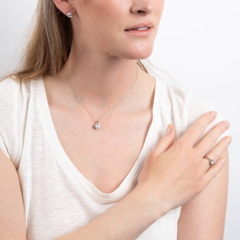Diamonfire Six Claw Carat Pendant – Sterling Silver Zirconia Necklace