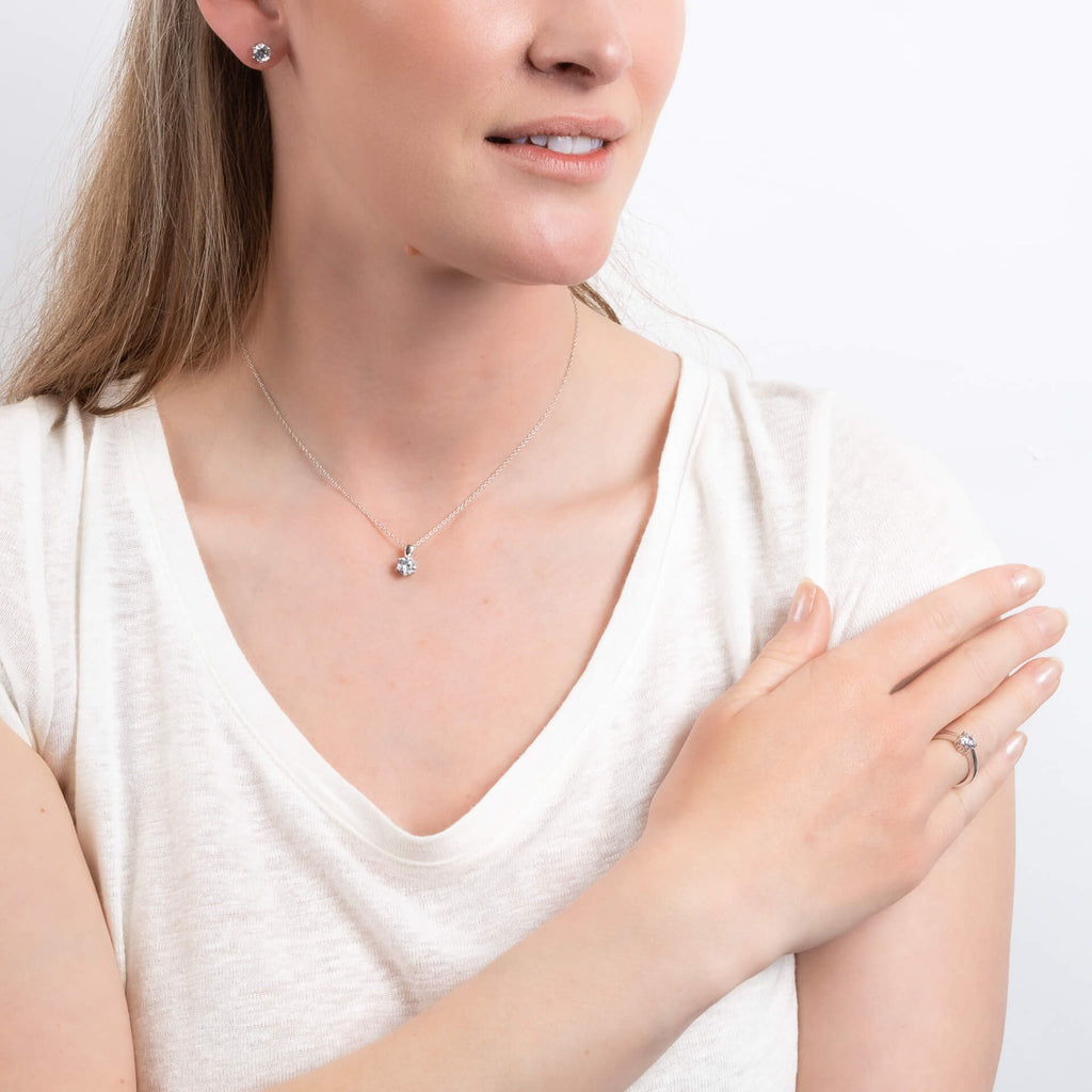 Diamonfire Six Claw Carat Pendant – Sterling Silver Zirconia Necklace