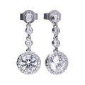 Gecko Jewellery Sterling Silver Round Pave Zirconia Drop Earrings