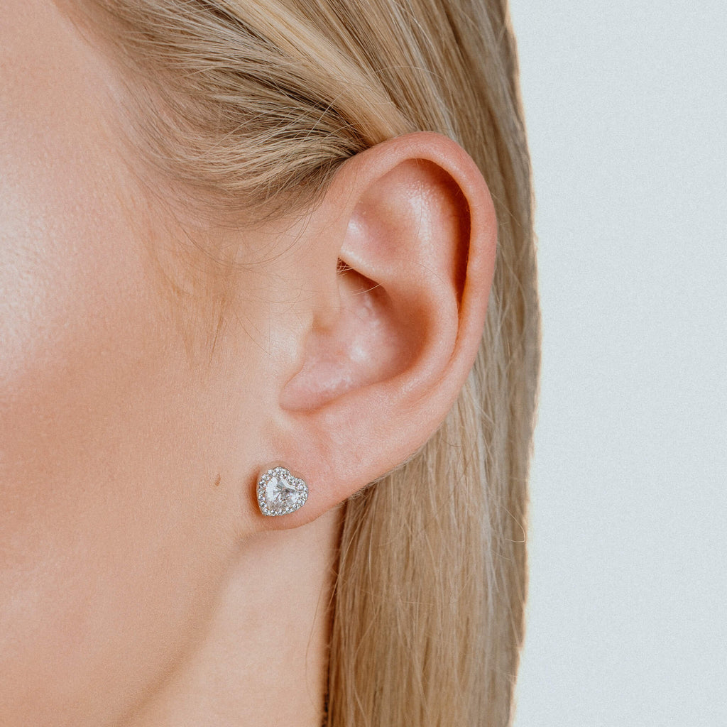 Gecko Jewellery Heart Stud Earrings | Sterling Silver Pave Zirconia