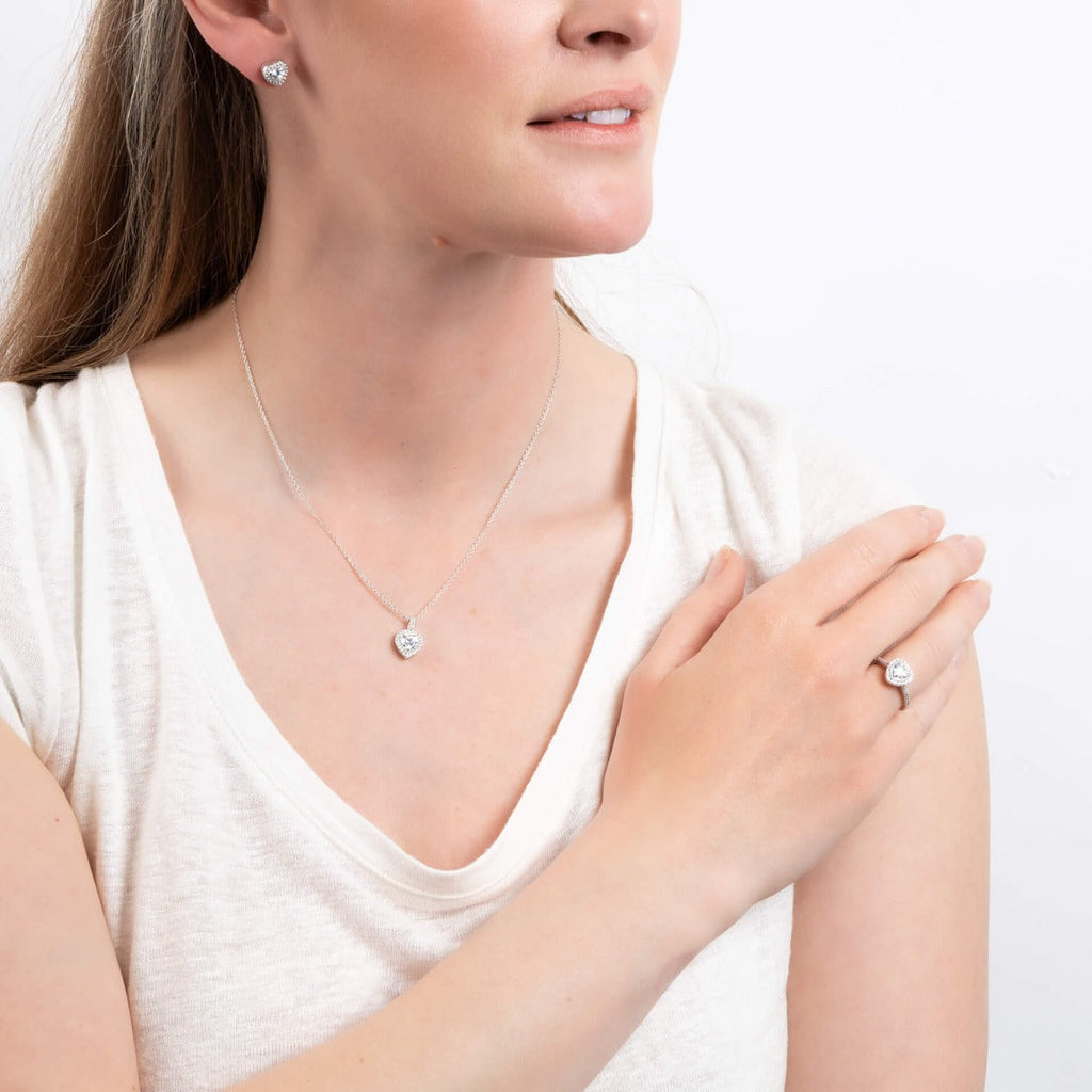 Gecko Jewellery Heart Stud Earrings | Sterling Silver Pave Zirconia