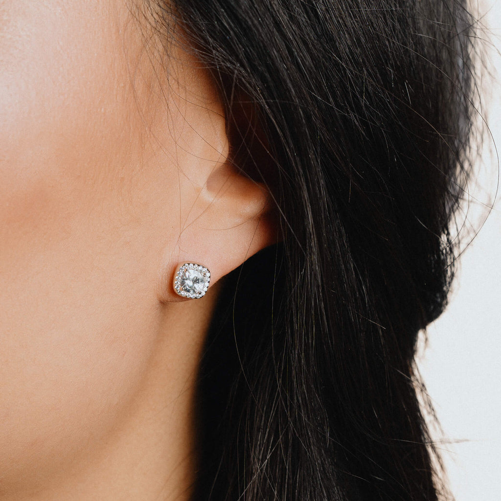 Gecko Square Pave Set Stud Earrings | Sterling Silver & Cubic Zirconia