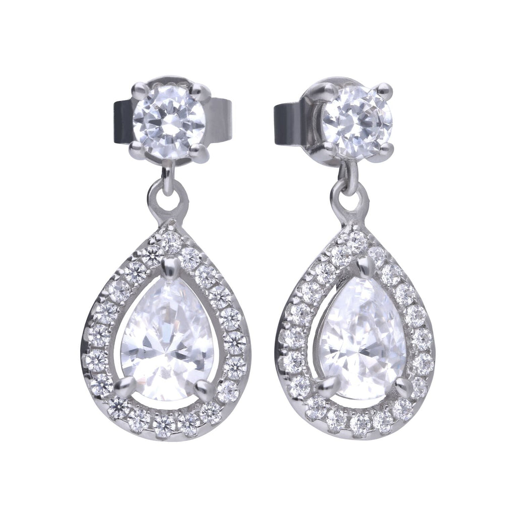 Gecko Jewellery Teardrop Zirconia Drop Earrings in Sterling Silver