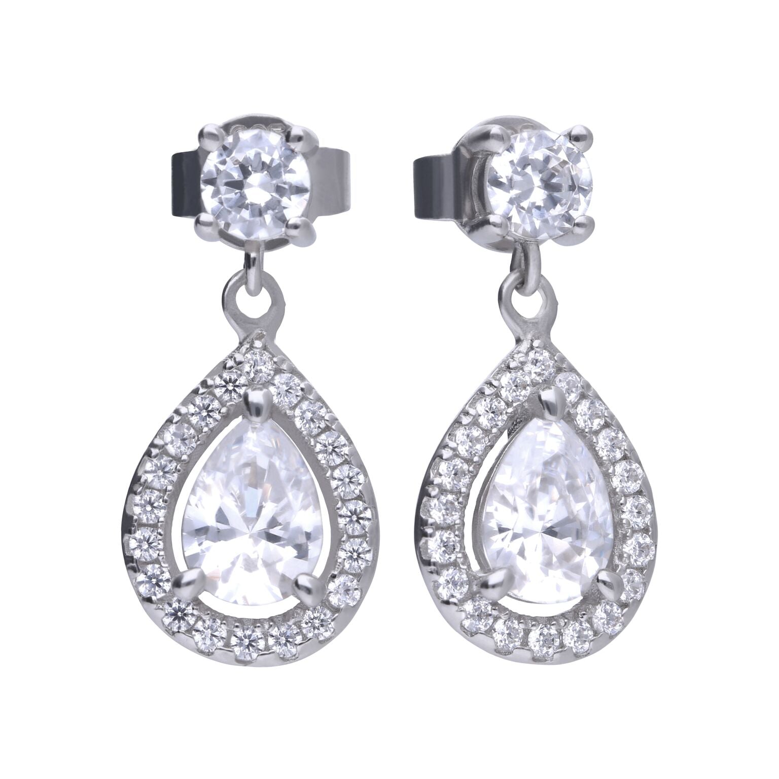 Gecko Jewellery Teardrop Zirconia Drop Earrings in Sterling Silver
