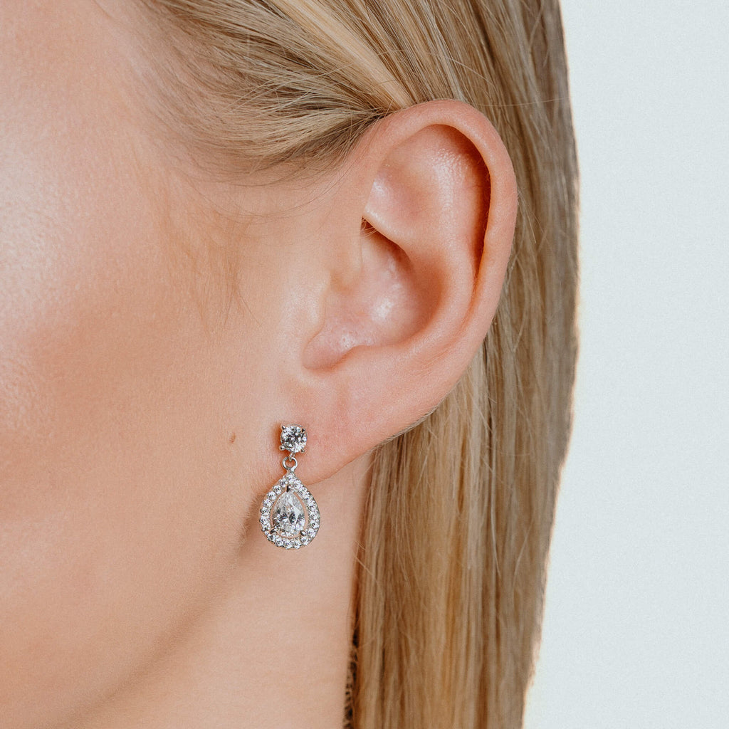 Gecko Jewellery Teardrop Zirconia Drop Earrings in Sterling Silver