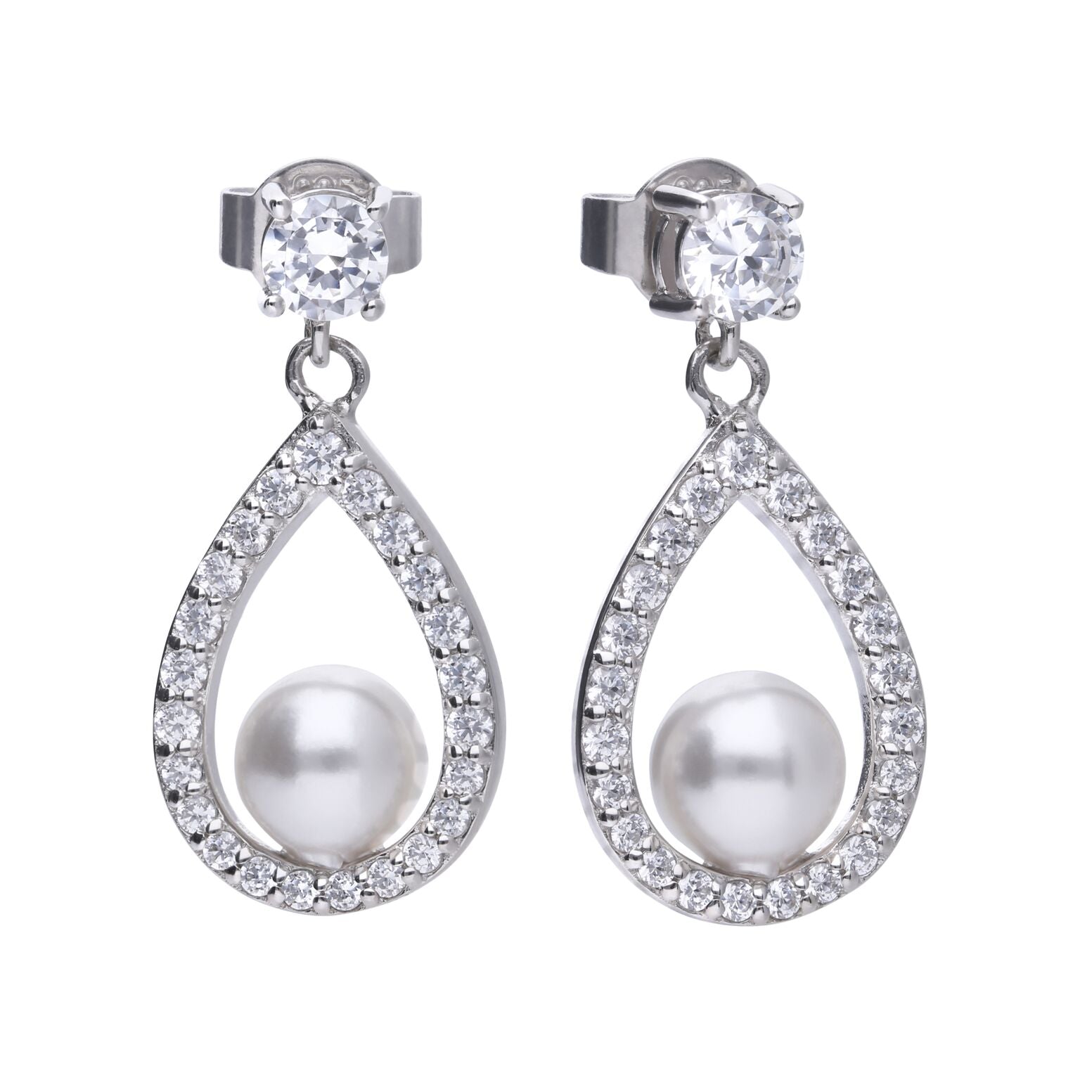 Diamonfire Shell Pearl Teardrop Earrings in Sterling Silver | Gecko