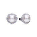 Diamonfire Shell Pearl and Zirconia Halo Stud Earrings in Sterling Silver