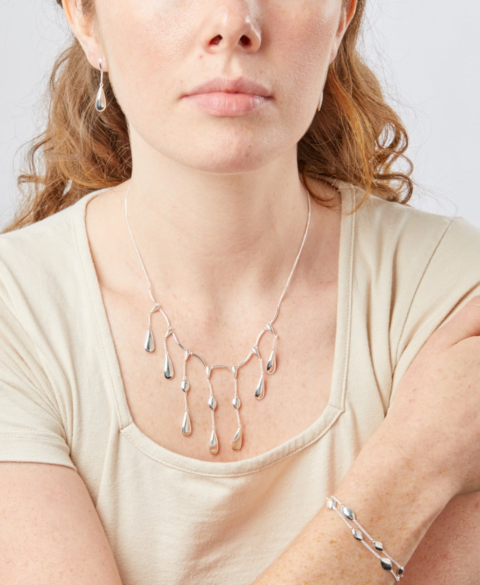 Gecko Jewellery Sterling Silver Double Teardrop Drop Earrings