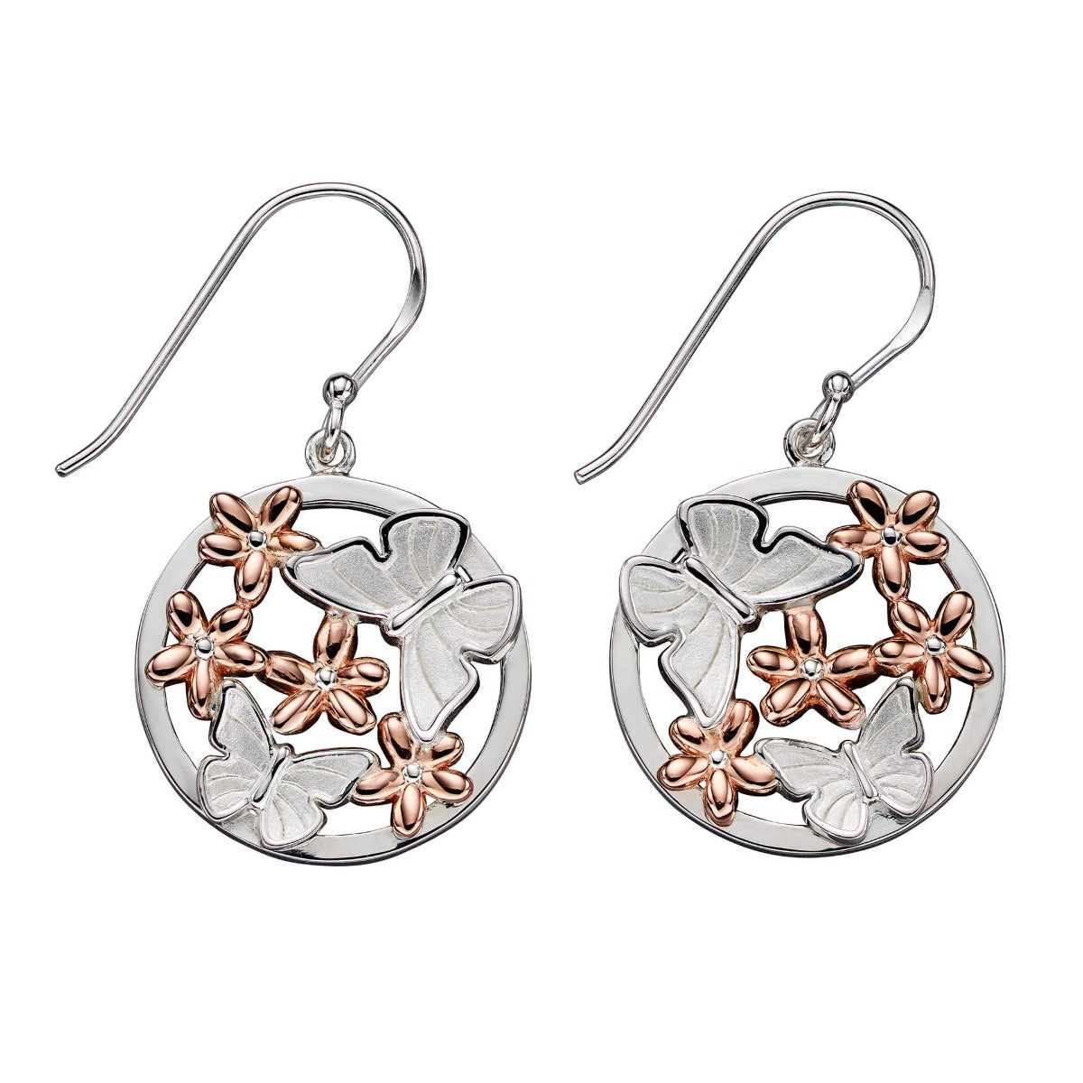 Gecko Jewellery Sterling Silver Rose Gold Butterfly Drop Earrings