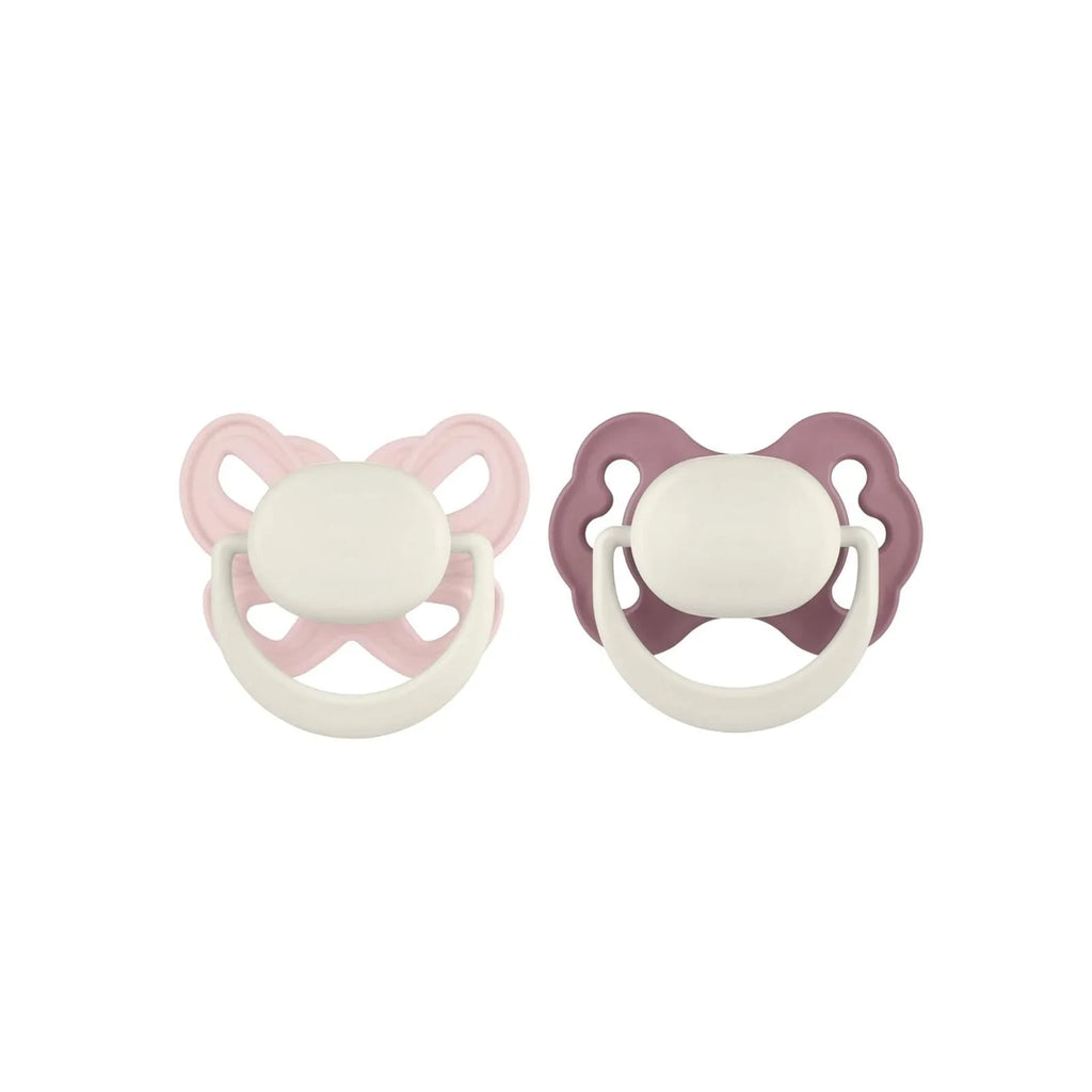 Mooma Clown & Butterfly Soothers 6-18 months Pack of 2 - Brownish Purple & Baby Pink