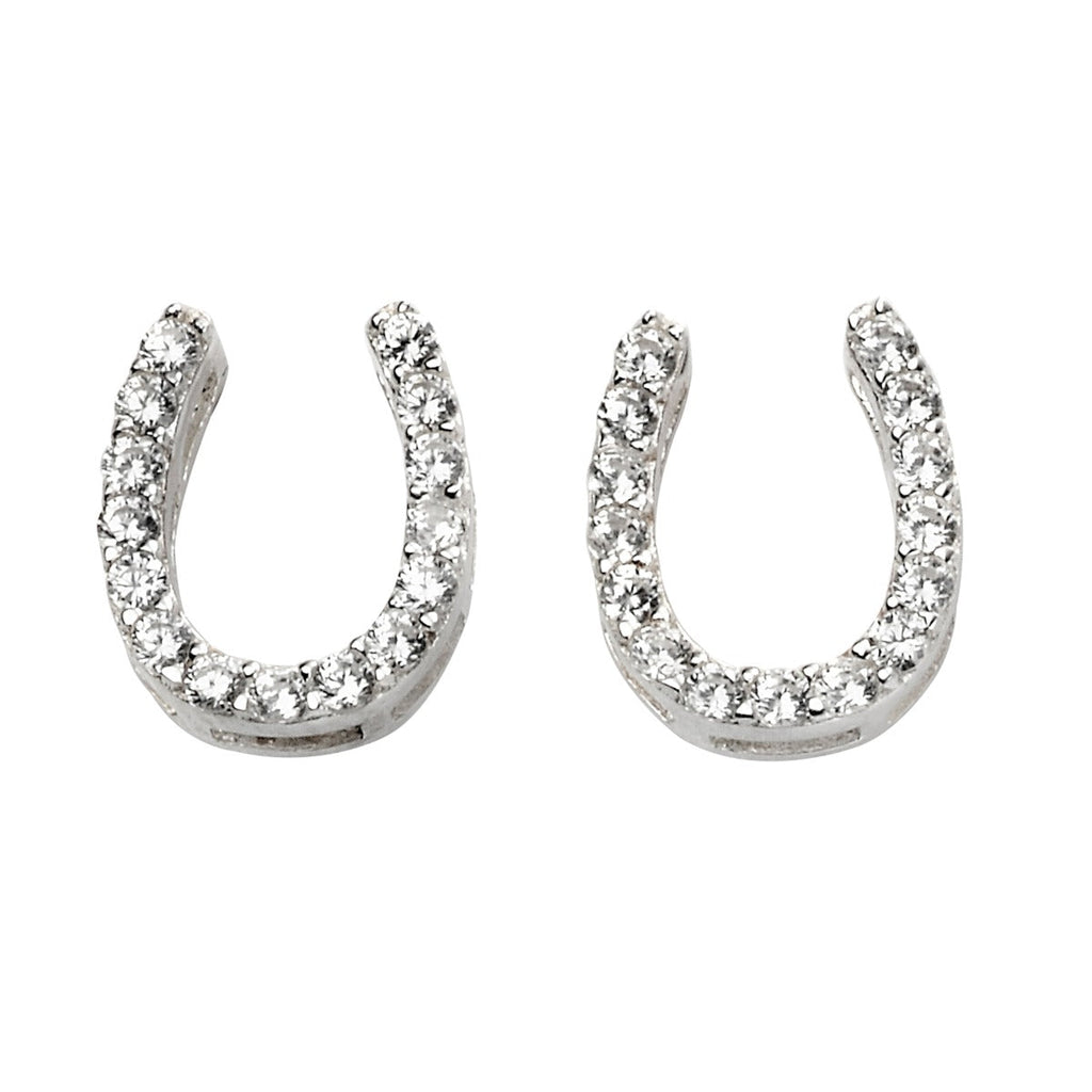 Beginnings Sterling Silver Horse Shoe Stud Earrings with Cubic Zirconia