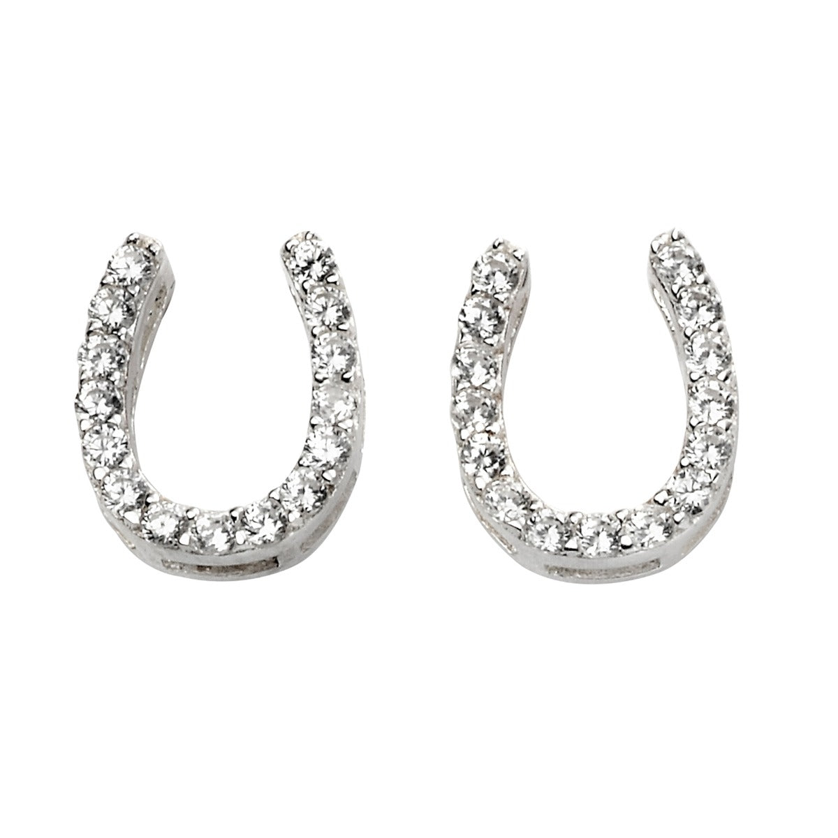 Beginnings Sterling Silver Horse Shoe Stud Earrings with Cubic Zirconia