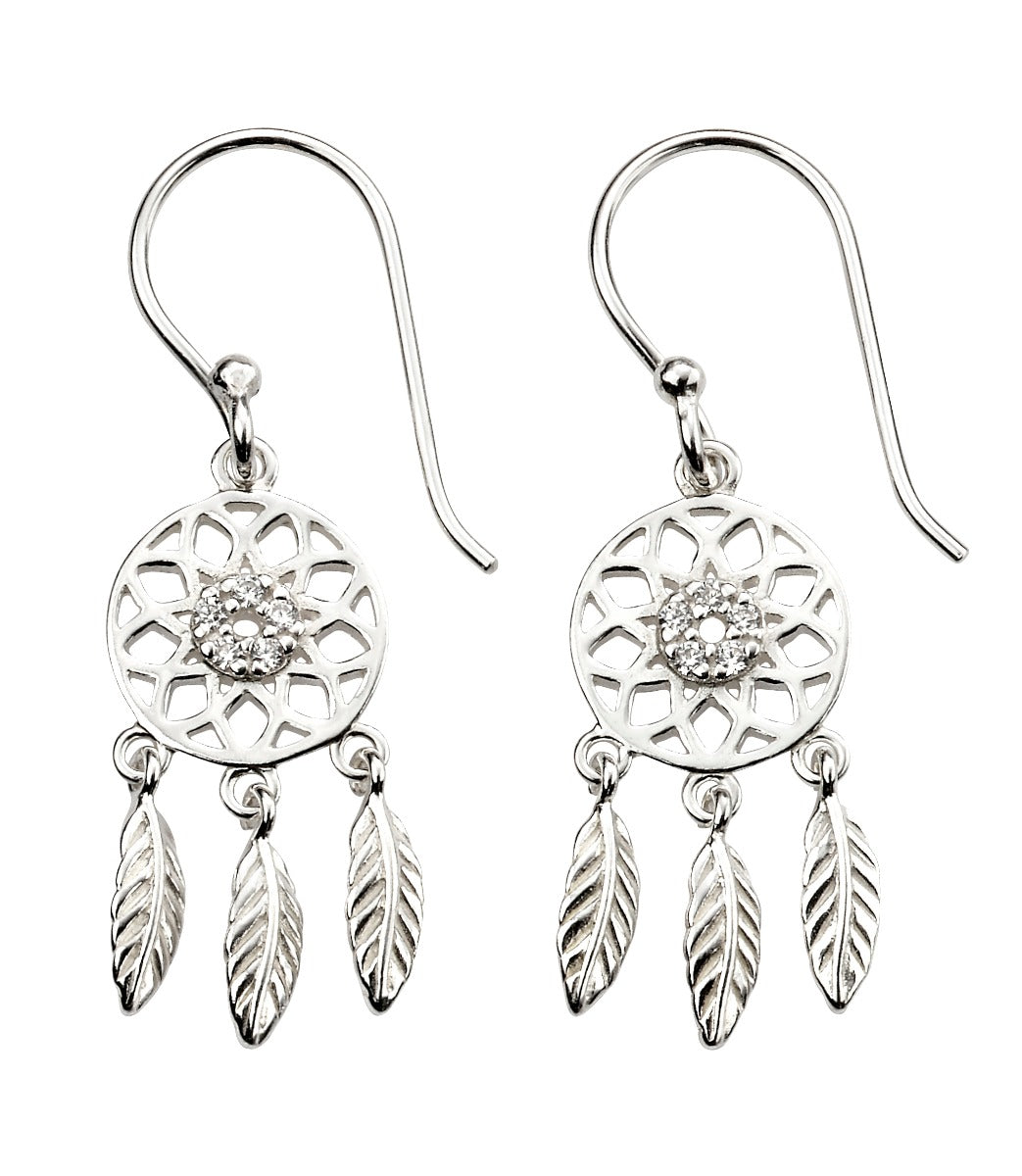 Beginnings Dream Catcher Earrings – Sterling Silver with Cubic Zirconia